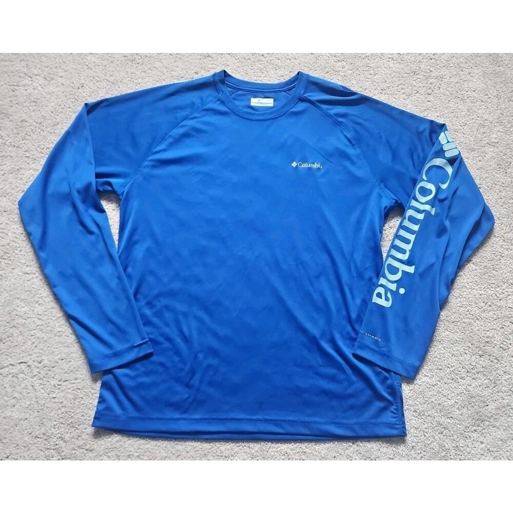 Columbia PFG Omni-Shade Men's Sz Medium Blue Long Sleeve Jersey T-Shirt Fishing